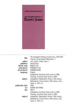 The Anabaptist writings of David Joris, 1535-1543