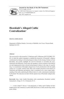 Hezekiah's Alleged Cultic Centralization