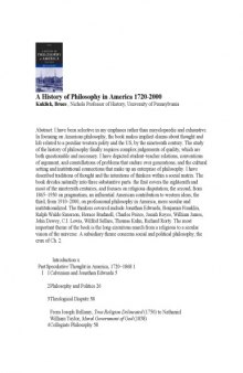 A history of philosophy in America, 1720-2000