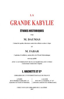 La grande Kabylie, études historiques 