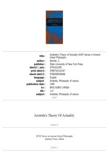 Aristotle's Theory of Actuality (S U N Y Series in Ancient Greek Philosophy)