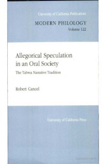 Allegorical speculation in an oral society: the Tabwa narrative tradition  