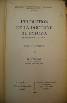 L´Évolution de la doctrine du pneuma du stoicisme a S. Augustin (extract)