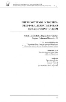 EMERGING TRENDS IN TOURISM: NEED FOR ALTERNATIVE FORMS IN MACEDONIAN TOURISM