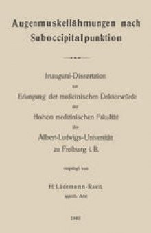 Augenmuskellähmungen nach Suboccipitalpunktion: Inaugural-Dissertation