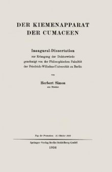 Der Kiemenapparat der Cumaceen: Inaugural-Dissertation