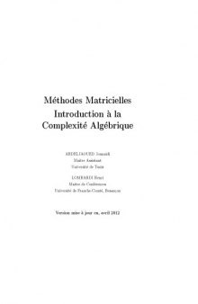 Méthodes Matricielles -- Introduction à la Complexité Algébrique (web version)