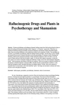 Hallucinogenic Drugs and Plants in Psychotherapy and Shamanism