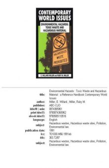 Environmental hazards: toxic waste and hazardous material : a reference handbook