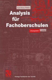 Analysis für Fachoberschulen: Lösungsheft (gültig ab 4. Auflage 1998)