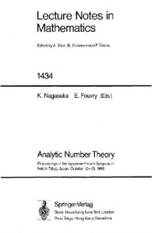 Analytic Number Theory: Proceedings of the Japanese-French Symposium Held in Tokyo