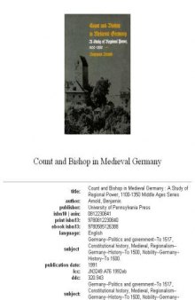 Count and bishop in medieval Germany: a study of regional power, 1100-1350