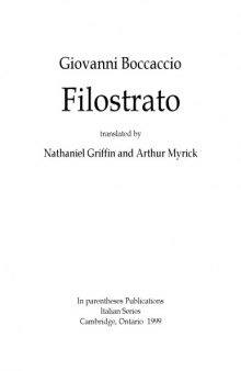 Filostrato, translated by Nathaniel Griffin and Arthur Myrick