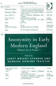Anonymity in Early Modern England: ''What's in a name?''