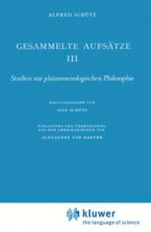 Gesammelte Aufsätze III: Studien zur Phänomenologischen Philosophie