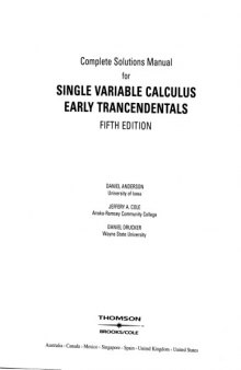 Complete Solutions Manual for Single Variable Calculus Early Transcedentals