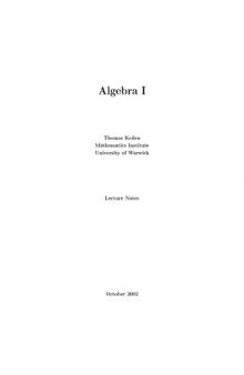 Algebra I. Lecture Notes