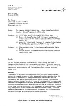 The Evaluation of Lithium Hydride for Use in a Space Nuclear Reactor Shield, Including a Historical Perspective