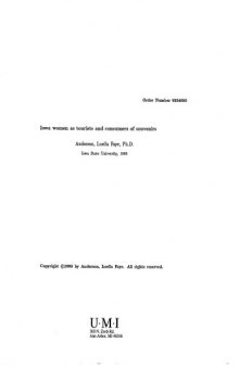 Iowa Women as Tourists and Consumers of Souvenirs (Phd Thesis) 