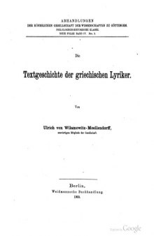 Die Textgeschichte der griechischen Lyriker