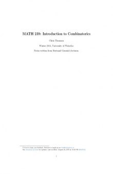 MATH 239: Introduction to Combinatorics [Lecture notes]