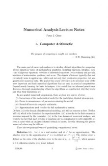 Numerical Analysis - Lecture Notes