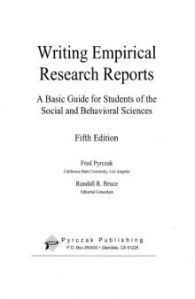 Writing Empirical Research Reports: A Basic Guide for Students of the Social and Behavioral Sciences