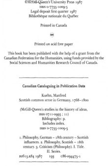 Scottish Common Sense in Germany, 1768-1800: A Contribution to the History of Critical Philosophy (Mcgill-Queen's Studies in the History of Ideas)  