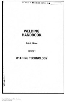 Welding Handbook: Welding Technology VOLUME 1 8th edition