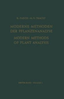 Modern Methods of Plant Analysis / Moderne Methoden der Pflanzenanalyse