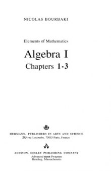 Elements of Mathematics: Algebra, Pt.1 (Actualites scientifiques et industrielles)  