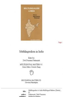 Multilingualism in India (Multilingual Matters, 61)