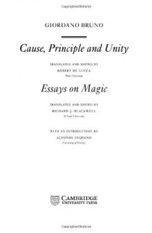 Giordano Bruno: Cause, Principle and Unity: And Essays on Magic 