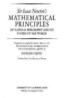 Mathematical Principles of Natural Philosophy I The Motion of Bodies