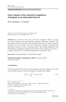 Some remarks on the numerical computation of integrals on an unbounded interval