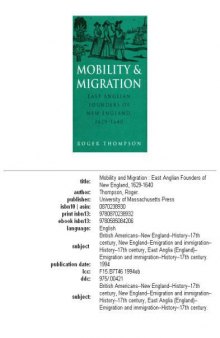 Mobility and migration: East Anglican founders of New England, 1629-1640