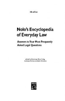 Encyclopedia of Everyday Law - Answers to Your Most Frequently Asked Legal Questions