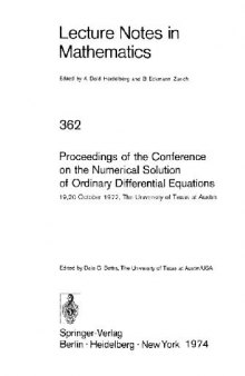 Proceedings of the Conference on the Numerical Solution of Ordinary Differential Equations