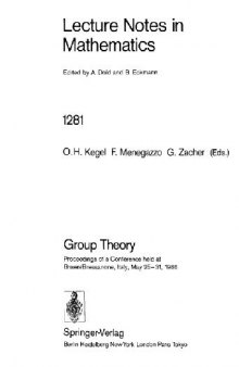 Group Theory: Proceedings of a Conference held at Brixen/Bressanone, Italy, May 25–31, 1986