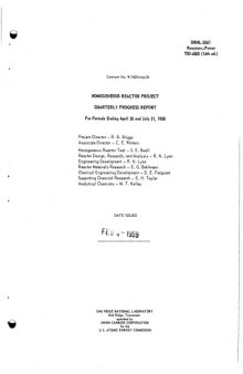 Homogeneous reactor project quarterly progress report for the period ending