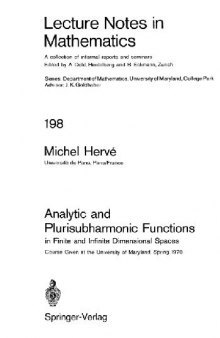Analytic and Plurisubharmonic Functions in Finite and Infinite Dimensional Spaces