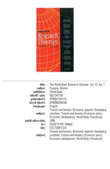 The World Bank: No 1: Research Observer Vol 13 (World Bank Research Observer)