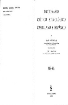 Diccionario Crítico Etimológico Castellano e Hispánico (Me-Re)