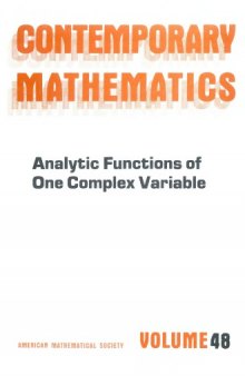 Analytic Functions of One Complex Variable