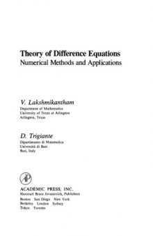 Theory of difference equations: Numerical methods and applications (no TOC)