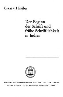 Der Beginn der Schrift und frühe Schriftlichkeit in Indien