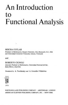 An Introduction to Functional Analysis (North-Holland Texts in Advanced Mathematics)