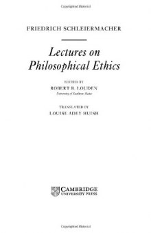 Schleiermacher: Lectures on Philosophical Ethics 