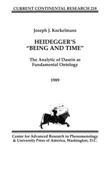 Heidegger's ''Being and Time'' The Analytic of Dasein as Fundamental Ontology