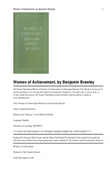 Women of Achievement: Written for the Fireside Schools, Under the Auspices of the Woman's American Baptist Home Mission Society